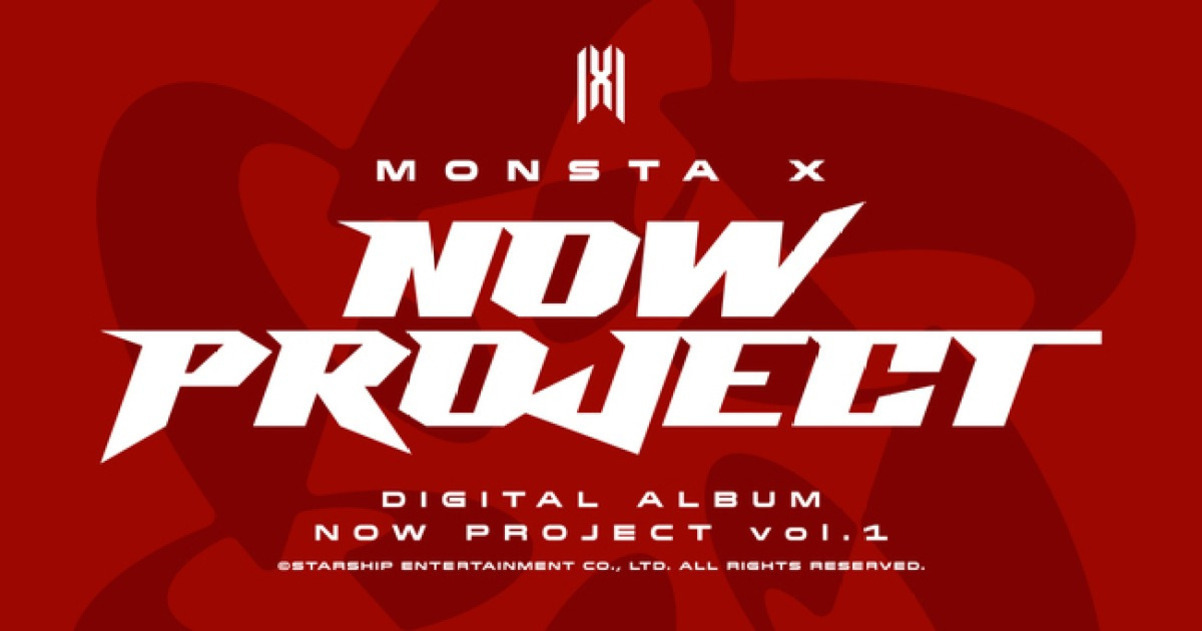 빨간 배경에 'MONSTA X NOW PROJECT'라는 흰색 굵은 글씨와 'DIGITAL ALBUM NOW PROJECT VOL.1'이라는 문구가 적혀 있다.