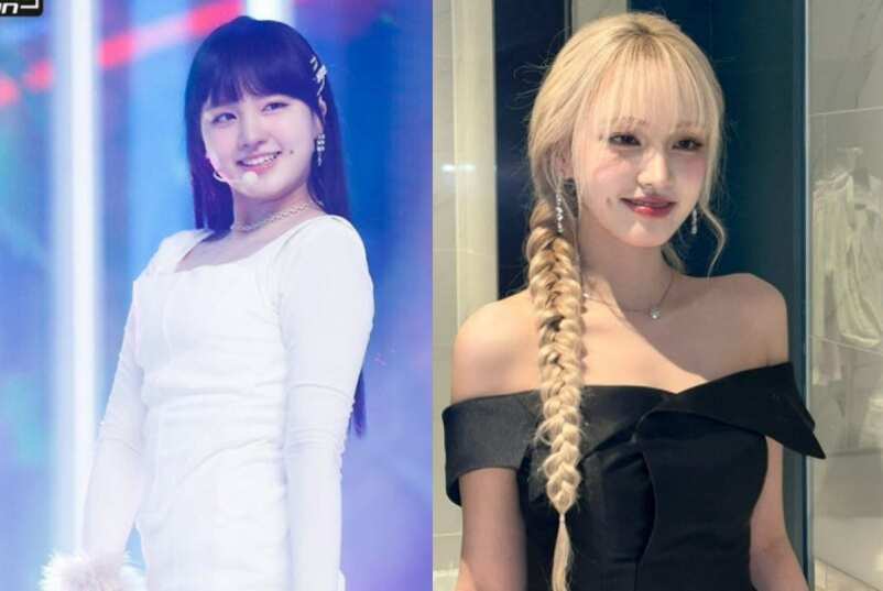 두 명의 젊은 여성이 나란히 있는 사진. 왼쪽 여성은 흰색 드레스를 입고 긴 검은 머리를 하고 있으며 무대에서 미소 짓고 있다. 오른쪽 여성은 오프숄더 검정 드레스를 입고 금발 머리를 길게 땋아 내리고 실내에서 포즈를 취하고 있다.