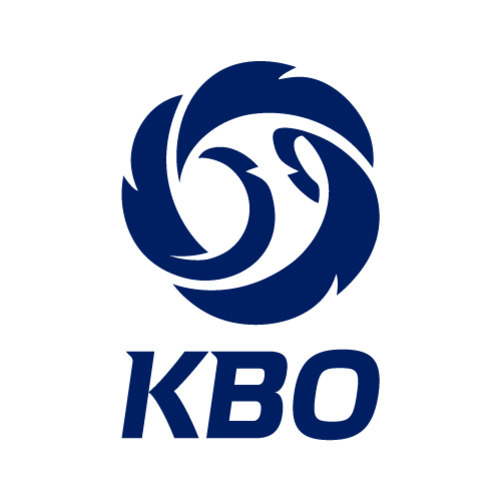 KBO 로고로, 파란색 추상적인 원형 무늬 위에 'KBO'라는 글자가 적혀 있다.