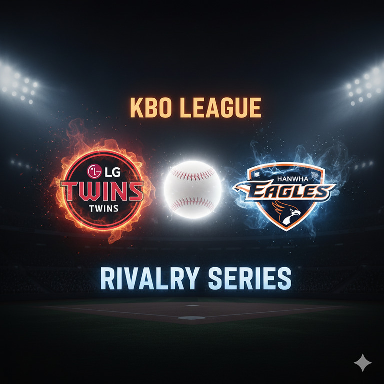 KBO 리그 LG 트윈스와 한화 이글스의 로고, 중앙에 야구공이 있고 'Rivalry Series'라는 문구가 있는 경기 홍보 이미지