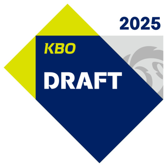 2025 KBO 드래프트 로고. 파란색과 노란색이 조합된 다이아몬드 형태 안에 'KBO DRAFT'라는 글자가 있고, 오른쪽 상단에는 '2025'가 적혀 있다.